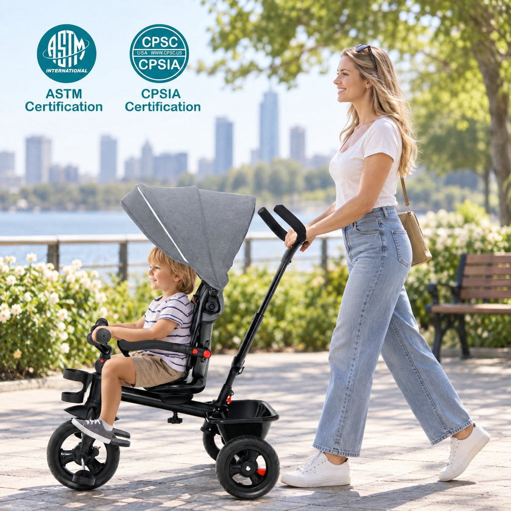 Airfind 4-in-1 Baby Tricycle Toddler Trike with Convertible Seat, 55 lbs Capacity, Steel polyester fabric PP EVA Frame, Gray