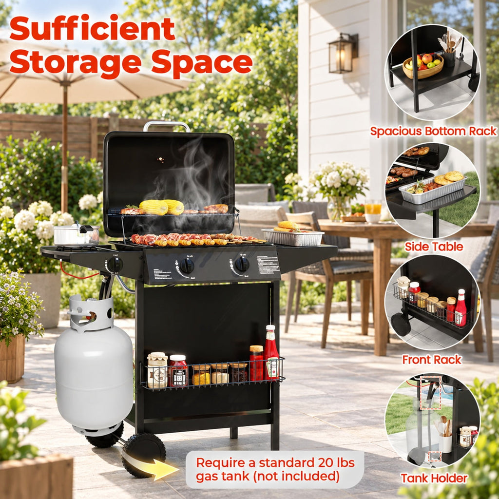 Airfind 30 000 BTU Outdoor Burner Propane Gas Grill on Wheels, Metal Stainless Steel, 43 Inch X 20 Inch X 38 Inch for Convenient Everyday Use, Black