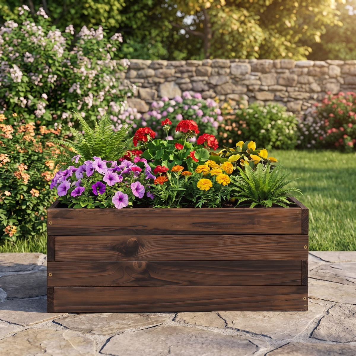Airfind Square Raised Garden Bed Flower Vegetables Seeds Planter, Fir Wood Frame, 23 x 23 x 9 Footprint, Brown