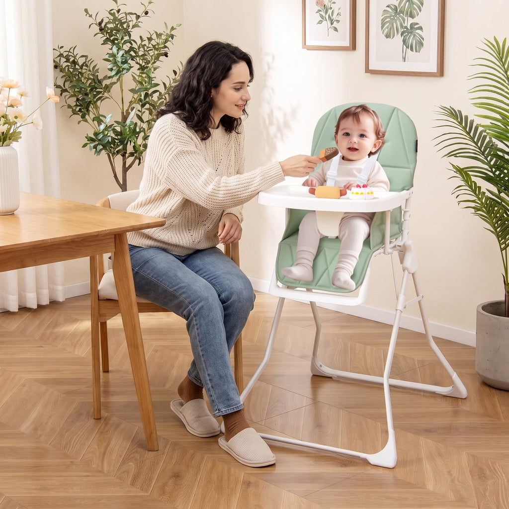 Airfind Easy Clean Compact Highchair with Removable Adjustable Tray and PU Seat Cushion, 33 lbs Capacity, PP Frame, for 6 months-3 years old, Green