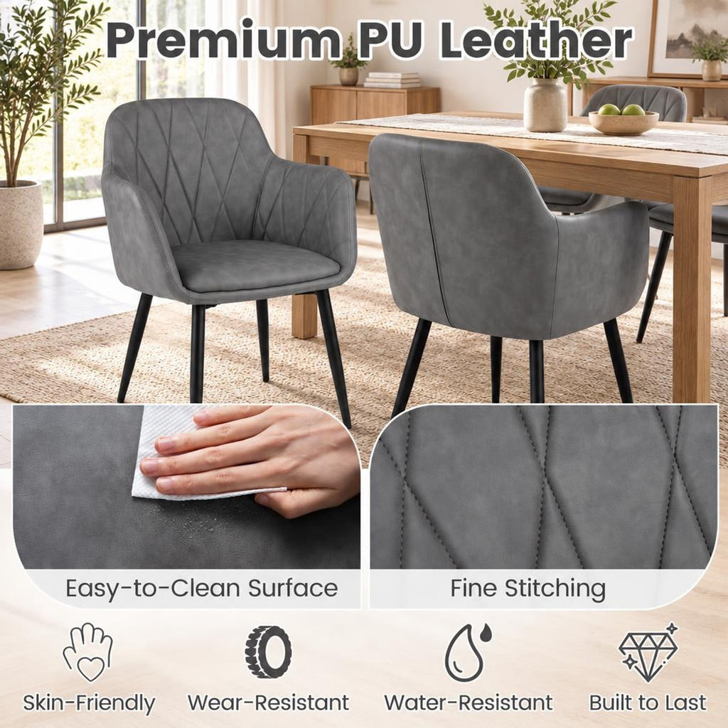 Airfind Upholstered PU Leather Kitchen Chairs Set of 2 with Curved Back and Wide Seat, Chair 396 lbs Total Capacity, PU Leather Metal Sponge Frame