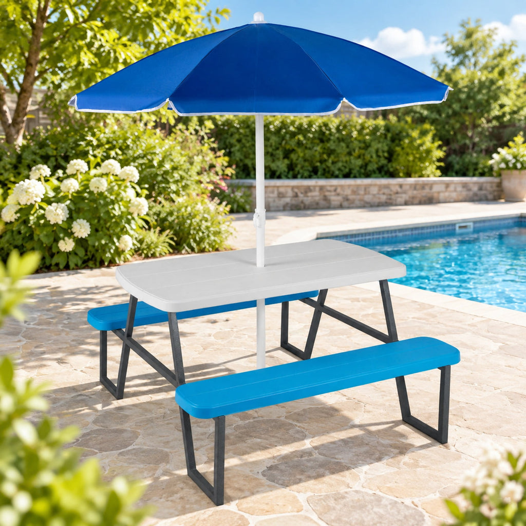 Airfind Kids Picnic Table with Benches Seats up to 4, 660 lbs Capacity, Metal Frame, for 3+ years old, 40 x 39.5 x 59 Tabletop Footprint, Blue