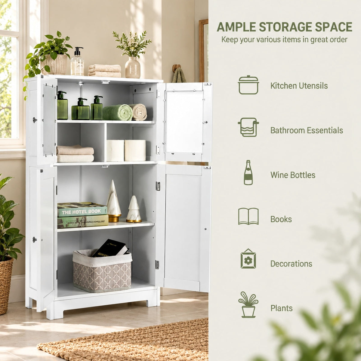 Airfind Bathroom Floor Storage Locker Kitchen Cabinet with Doors and Adjustable Shelf, MDF Frame, 23 x 12 x 43 inch Footprint, White