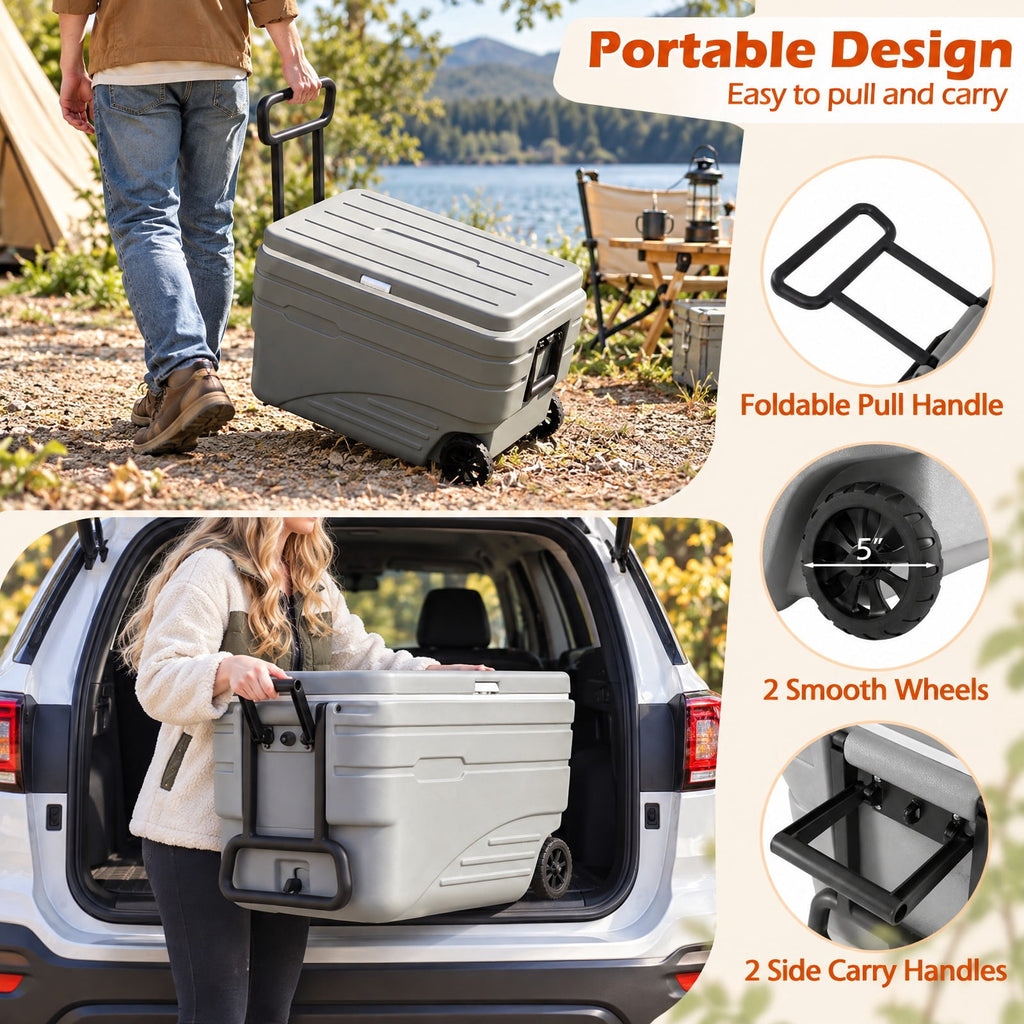 Airfind 103 Quart Outdoor Portable Wheeled Ice Cooler with Foldable Pull and Carry Handles, 330 lbs Capacity, HDPE PP PU TPE Frame, Gray