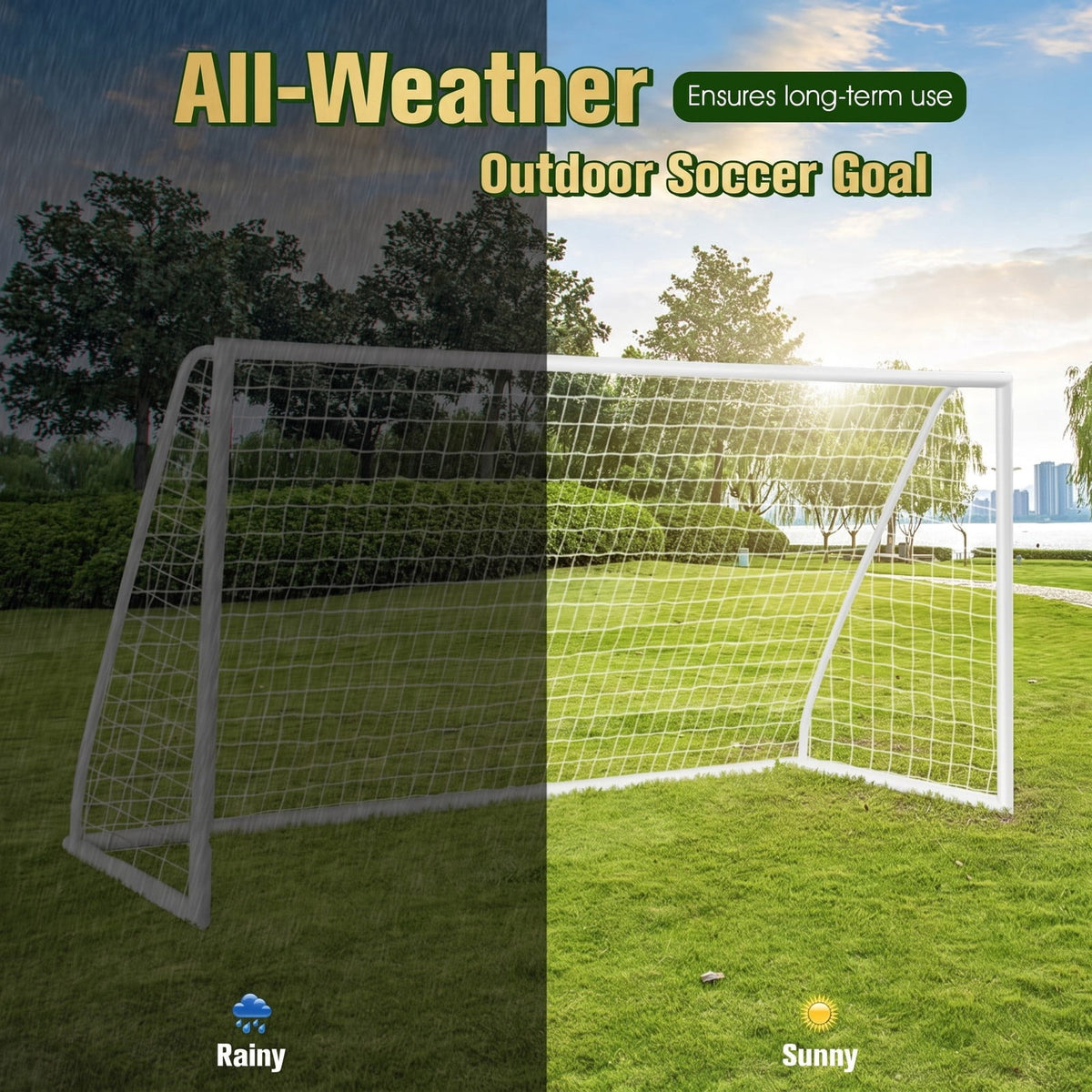Airfind 12 x 6 FT Portable Soccer Goal for Backyard, All-Weather PVC Frame Practice Net with 6 Ground Stakes and High-Strength PE Netting for Kids Youth Training, White
