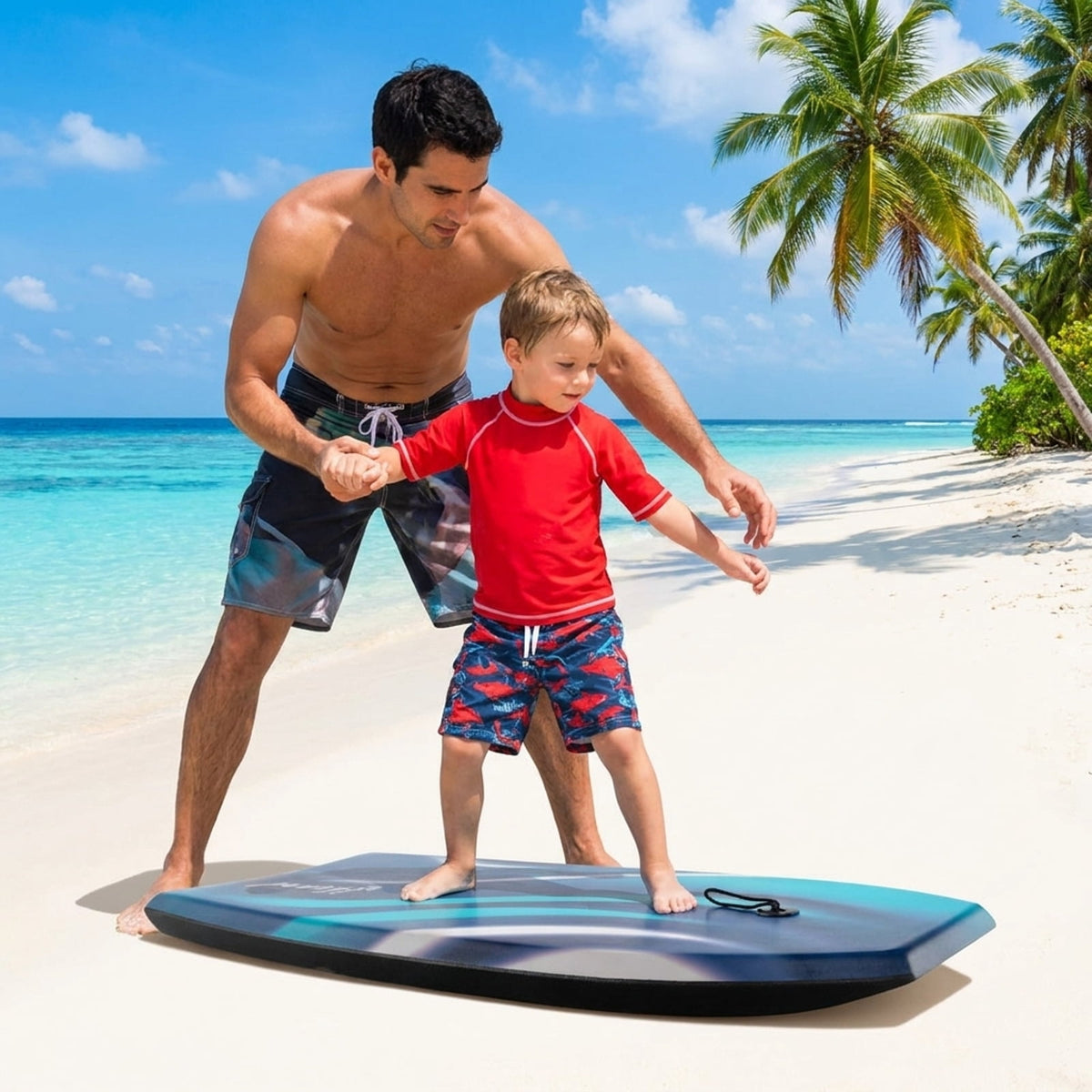 Airfind 33 Boogie Board with Tropical Reef Graphic Deck ¡ª EPS Core, XPE Top, HDPE Slick Bottom, Crescent Tail, Coiled Wrist Leash