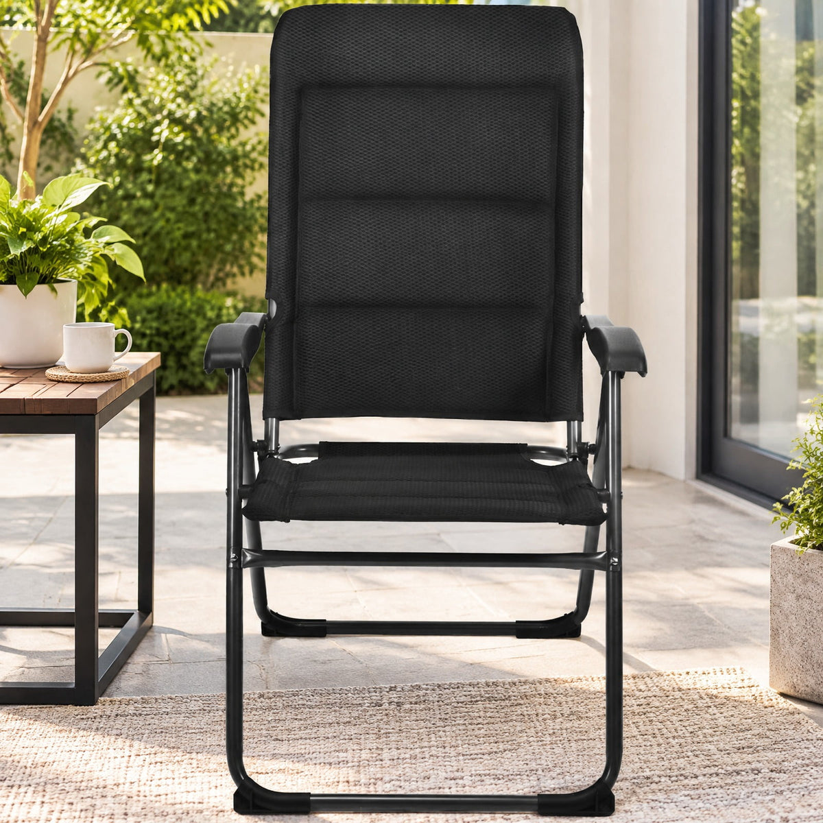 Airfind Set of 4 Patio Folding Chairs with Adjustable Backrest, 300 lbs Capacity, Steel oxford fabric sponge Frame, 28 x 23 x 40 Footprint, Black