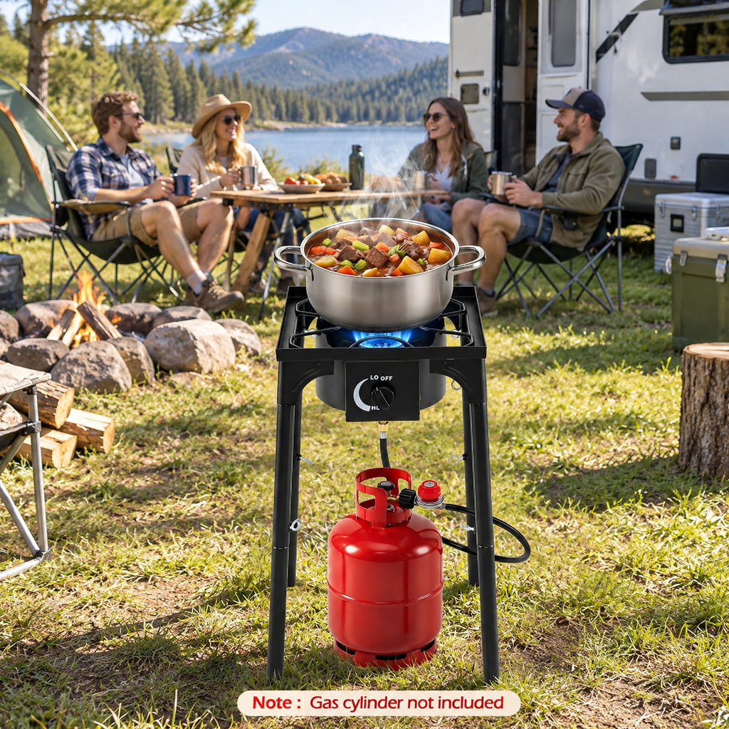 Airfind 1 Burner 80000 BTU Propane Camp Stove featuring Adjustable Regulator and Hose, 220 lbs Capacity, Metal Cast Iron PVC ABS Frame, Black