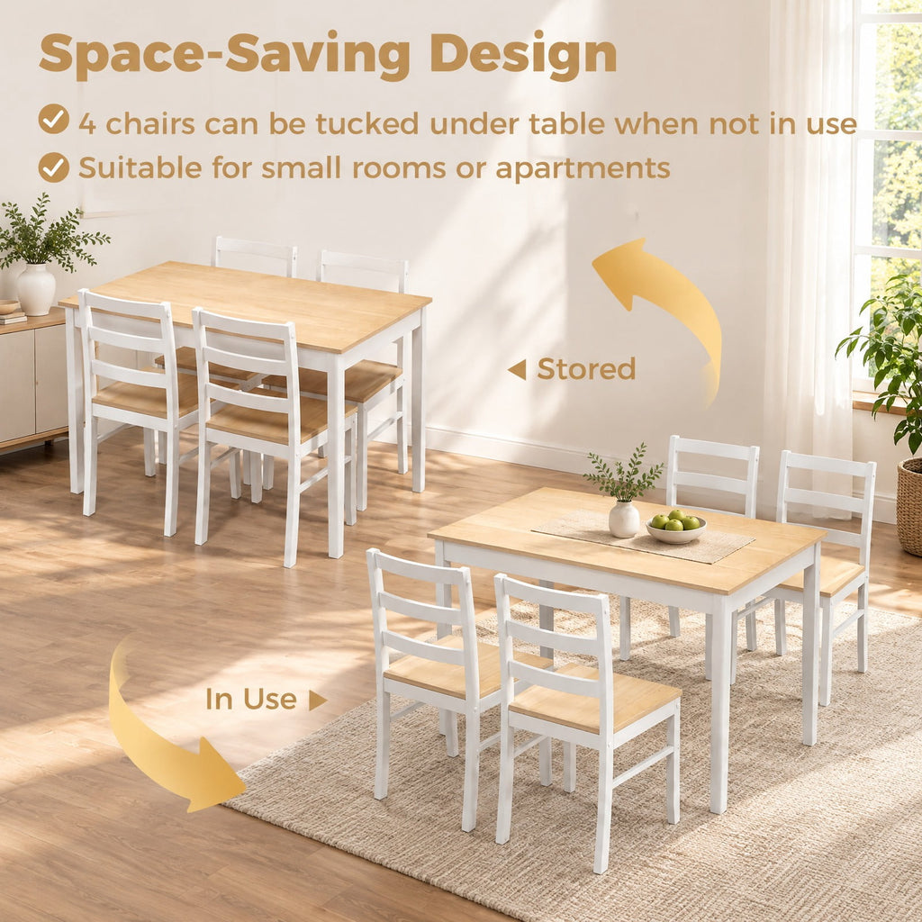 Airfind 5-Piece Wooden Dining Set with Rectangular Table and 4 Chairs, 200 lbs Capacity, Rubber Wood Acacia Wood Veneer MDF Plywood Frame, Natural