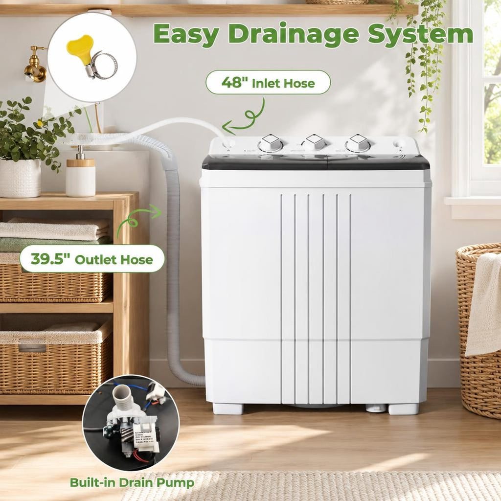 Airfind Portable Washing Machine with Built-in Drain Pump, PP Frame, Black, Suitable for home apartment dorm and RV