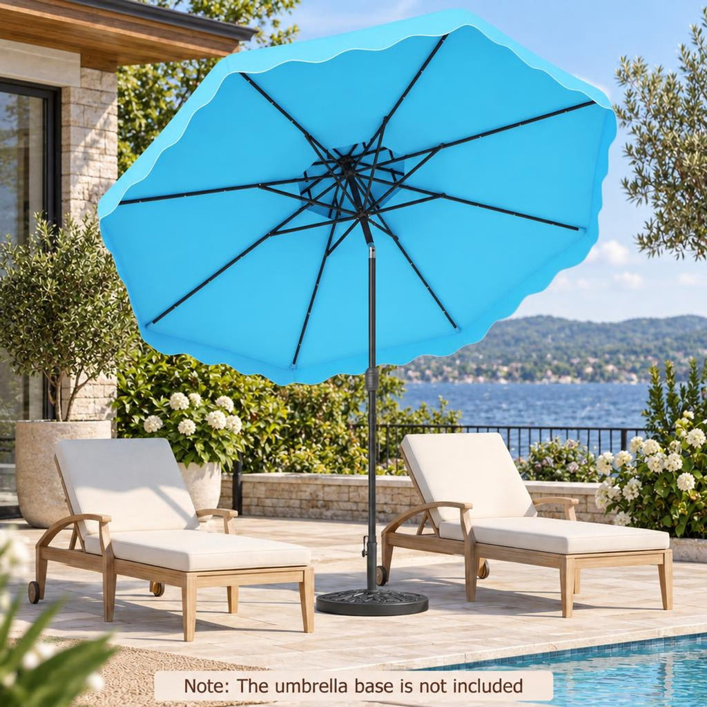 Airfind 9 FT Solar LED Patio Umbrella Push-Button Tilt and Crank 24 LED Lights and 8 Ribs, Polyester Fabric Metal Frame, 9 x 8.2 ft Footprint