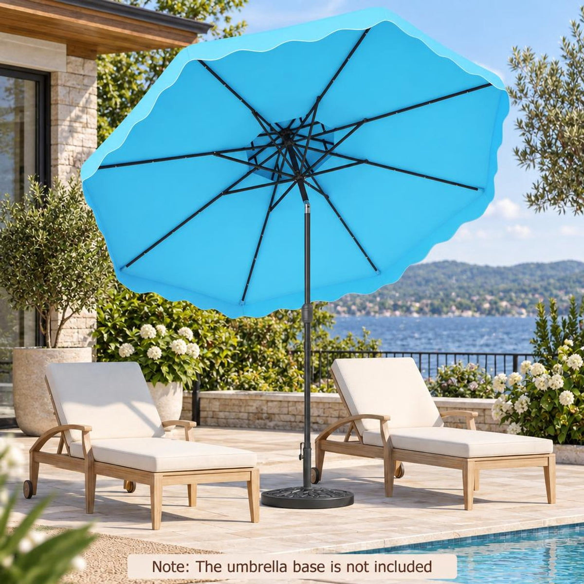 Airfind 9 FT Solar LED Patio Umbrella Push-Button Tilt and Crank 24 LED Lights and 8 Ribs, Polyester Fabric Metal Frame, 9 x 8.2 ft Footprint