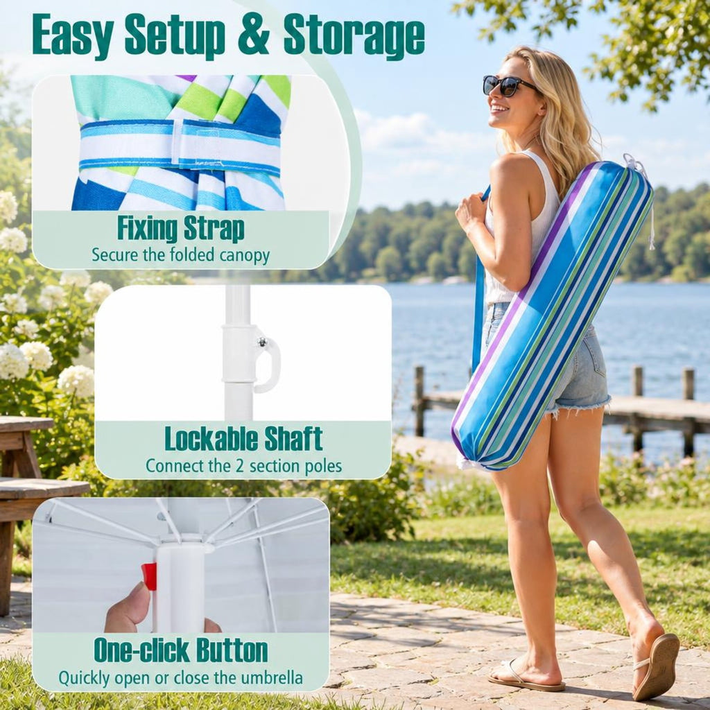 Airfind 6.5 FT Beach Umbrella UPF 50+ with Sand Anchor for Garden Pool, Polyester Fabric Metal Aluminum Alloy PP Frame, Blue Stripe