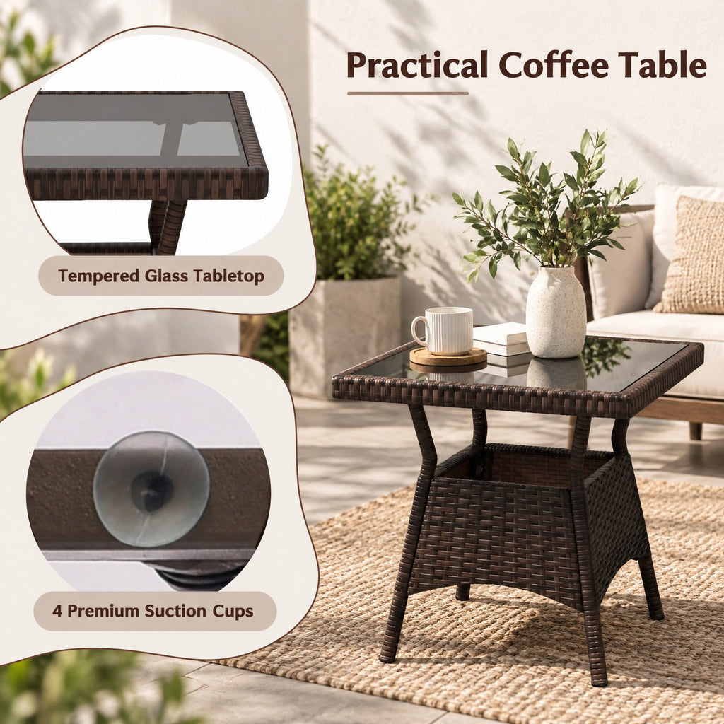 Airfind 3 Piece Outdoor Rocking Set with Tempered Glass Coffee Table for Backyard Poolside, PE Rattan Metal Tempered Glass Polyester Sponge Frame