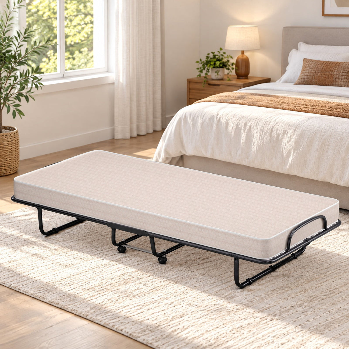 Airfind Rollaway Guest Bed with Sturdy Steel Frame and Memory Foam Mattress Made in Italy, 440 lbs Capacity, Steel memory foam foam Frame, Beige