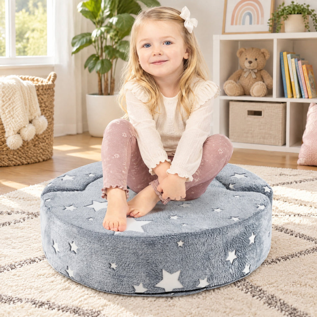 Airfind 2-in-1 Convertible Glow in the Dark Kids Sofa with Removable Washable Cover, Flannel Fabric Sponge Frame, for 3+ Years Old, Gray