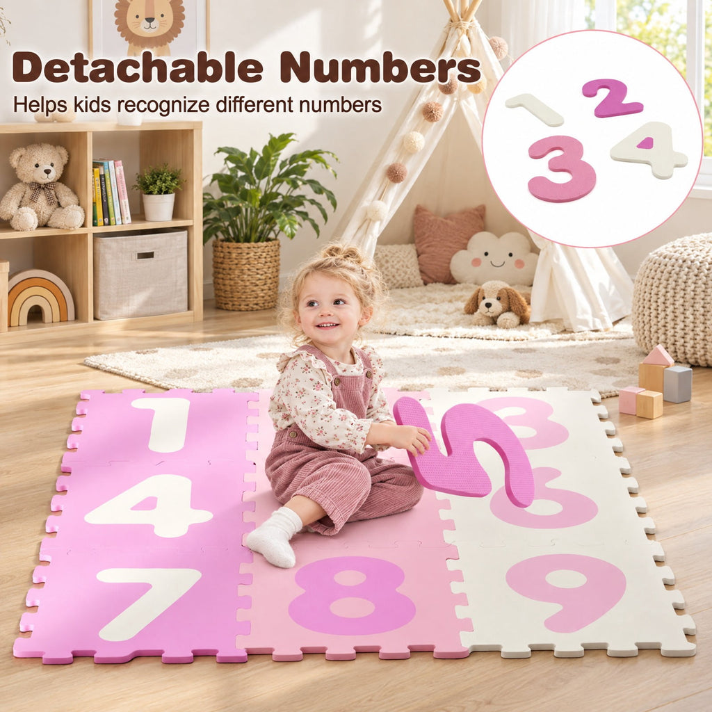Airfind 9 Pieces Interlocking Foam Puzzle Floor Mat with 3 Marker Discs, EVA Foam Single Piece Frame, for 10 Months+, 71.5 Inch x 24.5 Inch Footprint