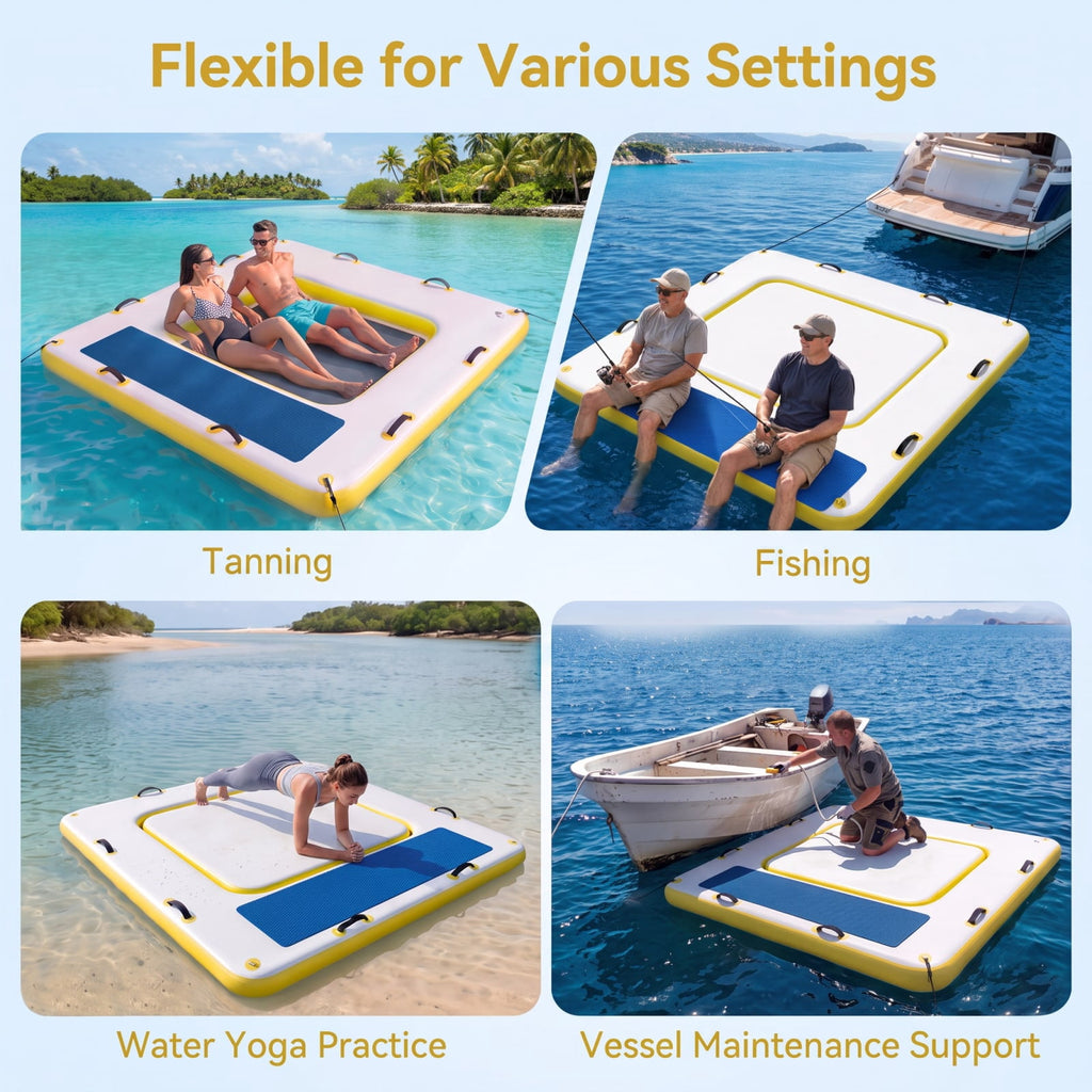 Airfind 8 by 8 FT Inflatable Floating Dock Platform with Mesh Swim Lounge and Carry Bag for Lake Pool and Boating, White