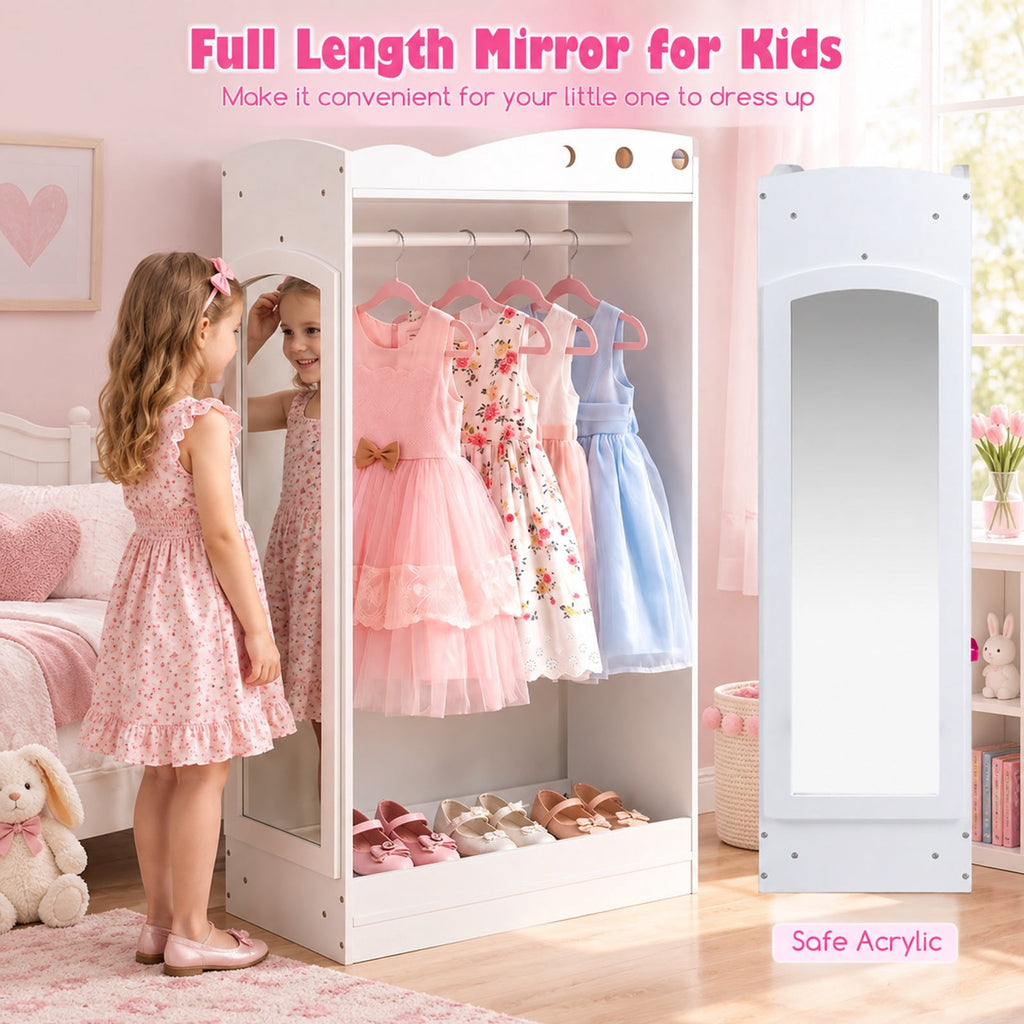Airfind Kids Dress Up Storage with Full Length Mirror and Open Shelves, Engineered Wood Frame, for 3+ Years Old, 35.5in x 12in x 44in Footprint, White