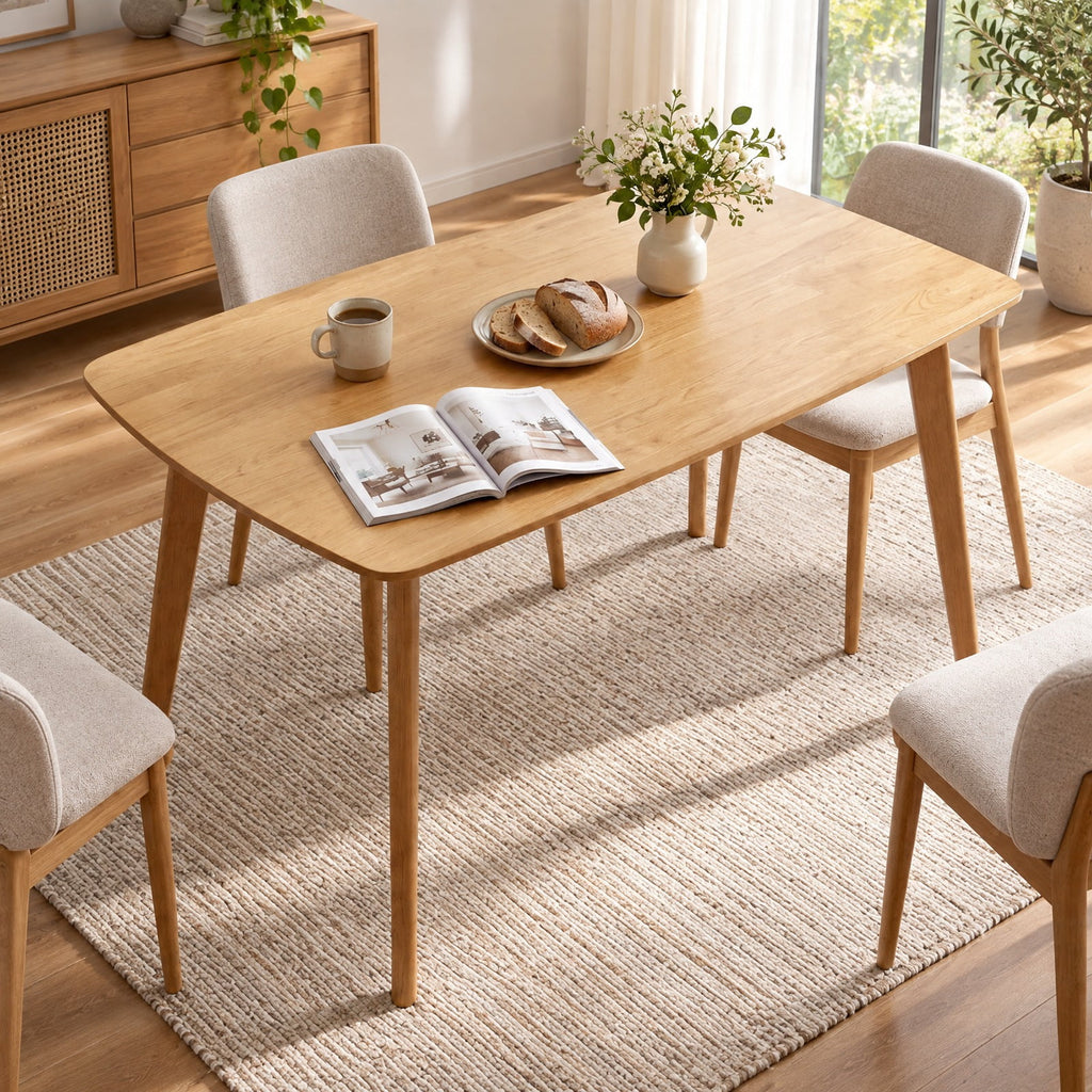 Airfind 55 Solid Wood Dining Table for 4-6 People with Rounded Edges, 220 lbs Capacity, 55 x 27.5 x 30 Footprint, Natural