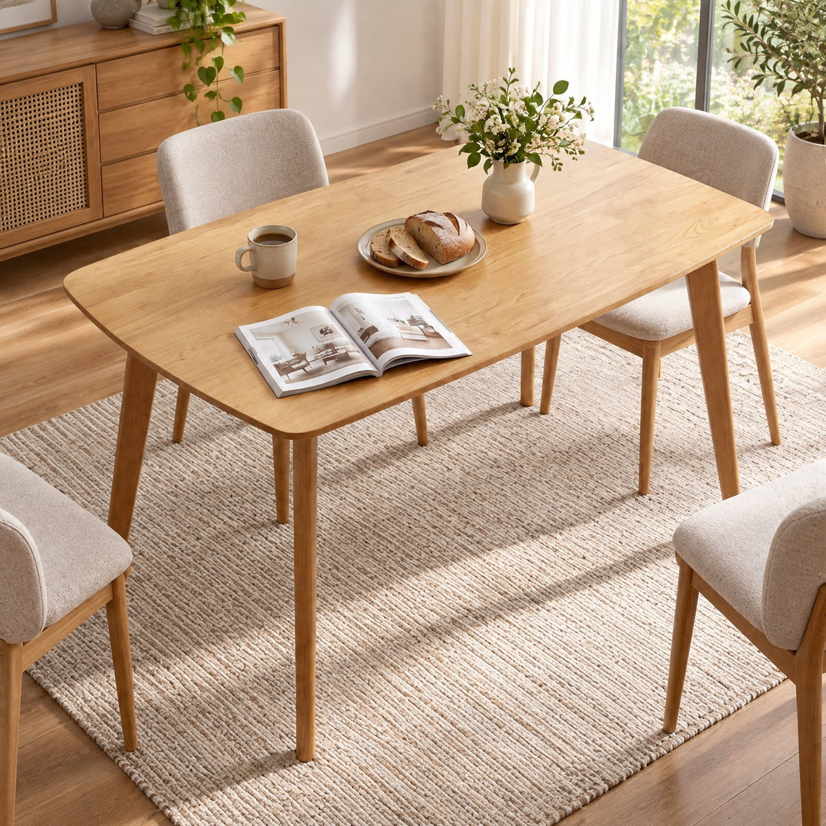 Airfind 55 Solid Wood Dining Table for 4-6 People with Rounded Edges, 220 lbs Capacity, 55 x 27.5 x 30 Footprint, Natural