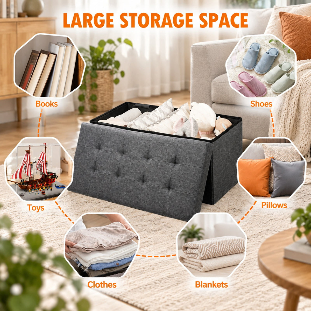 Airfind 31.5 Inch Fabric Foldable Storage with Removable Storage Bin, 350 lbs Capacity, Oxford fabric Frame, 31.5in x 16in x 16in Footprint, Dark Gray