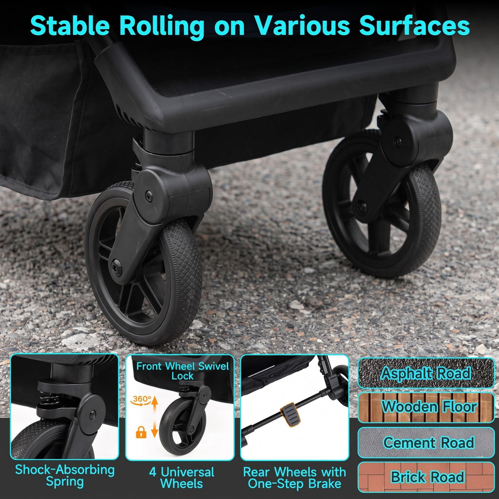 Airfind Lightweight Baby Stroller with One-Hand Folding and Adjustable Canopy for Toddlers, 50 lbs Capacity, Metal Aluminum Fabric Frame, Black