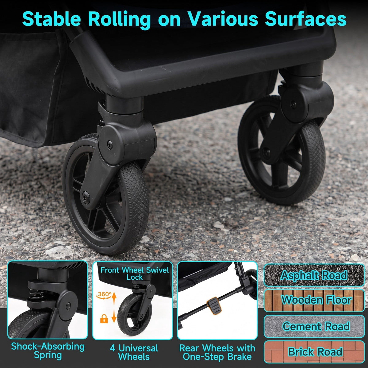 Airfind Lightweight Baby Stroller with One-Hand Folding and Adjustable Canopy for Toddlers, 50 lbs Capacity, Metal Aluminum Fabric Frame, Black