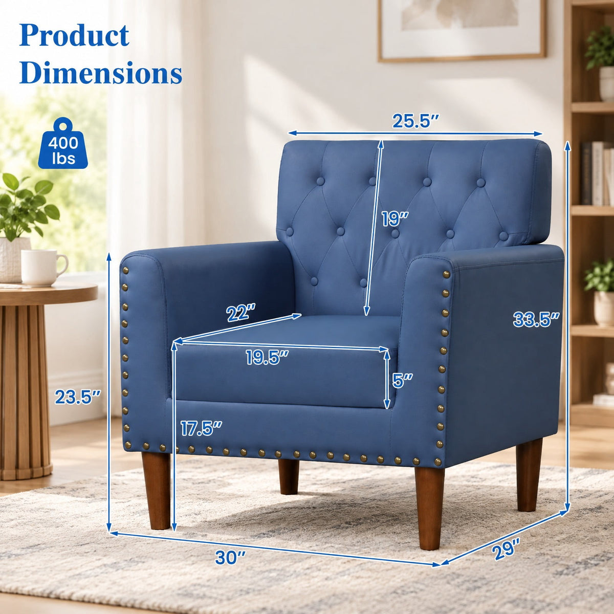 Airfind Mid Century Modern Accent Chair with Button Tufted Decoration and Rivets, 400 lbs Capacity, PVC Leather Sponge Rubber Wood Plywood Frame