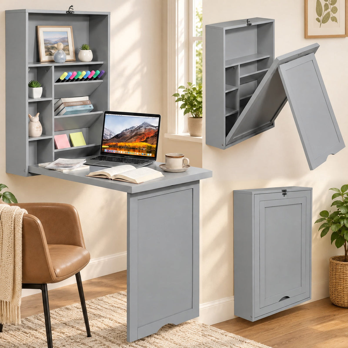 Airfind Wall-Mounted Fold-Out Convertible Floating Desk Space Saver, Engineered Wood MDF, 36 Inch x 24 Inch