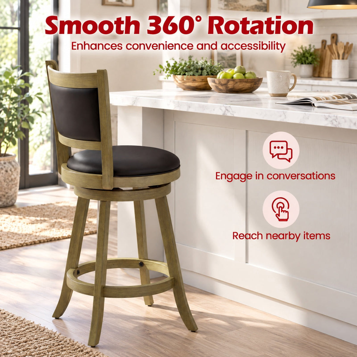 Airfind 2 Pieces 24 Inch Swivel Counter Stool Dining Chair Upholstered Seat, 264 lbs Capacity, 17.5 x 19 x 38 Footprint, Gray