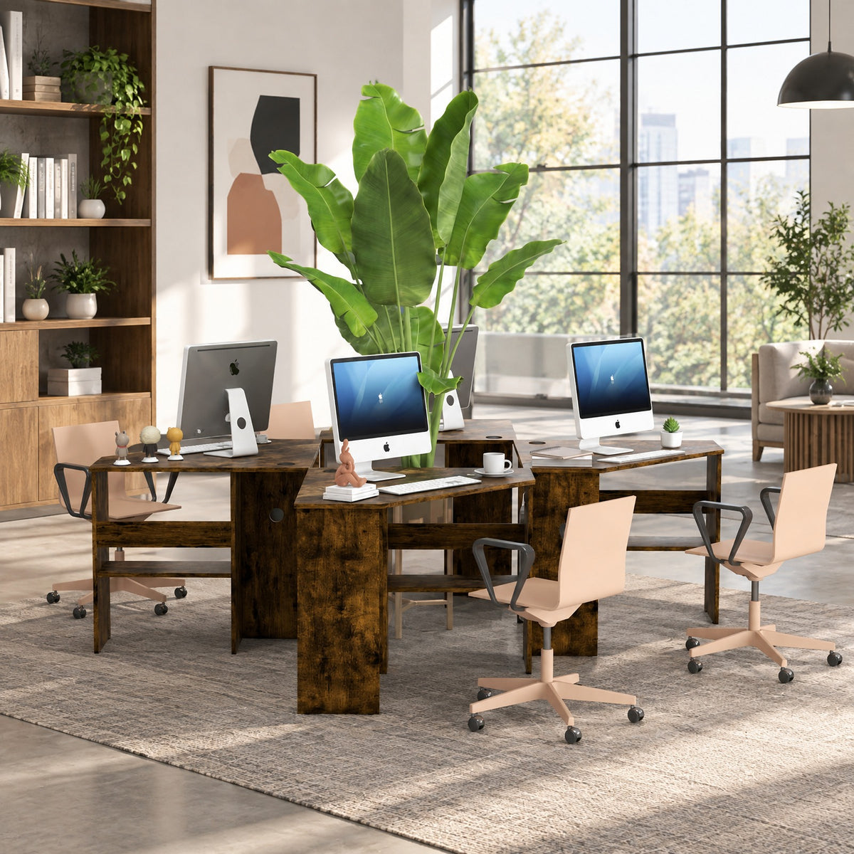 Airfind Corner Computer Desk Triangle Writing Workstation with Storage Shelf, 200 lbs Capacity, E0 engineered wood Frame, Brown