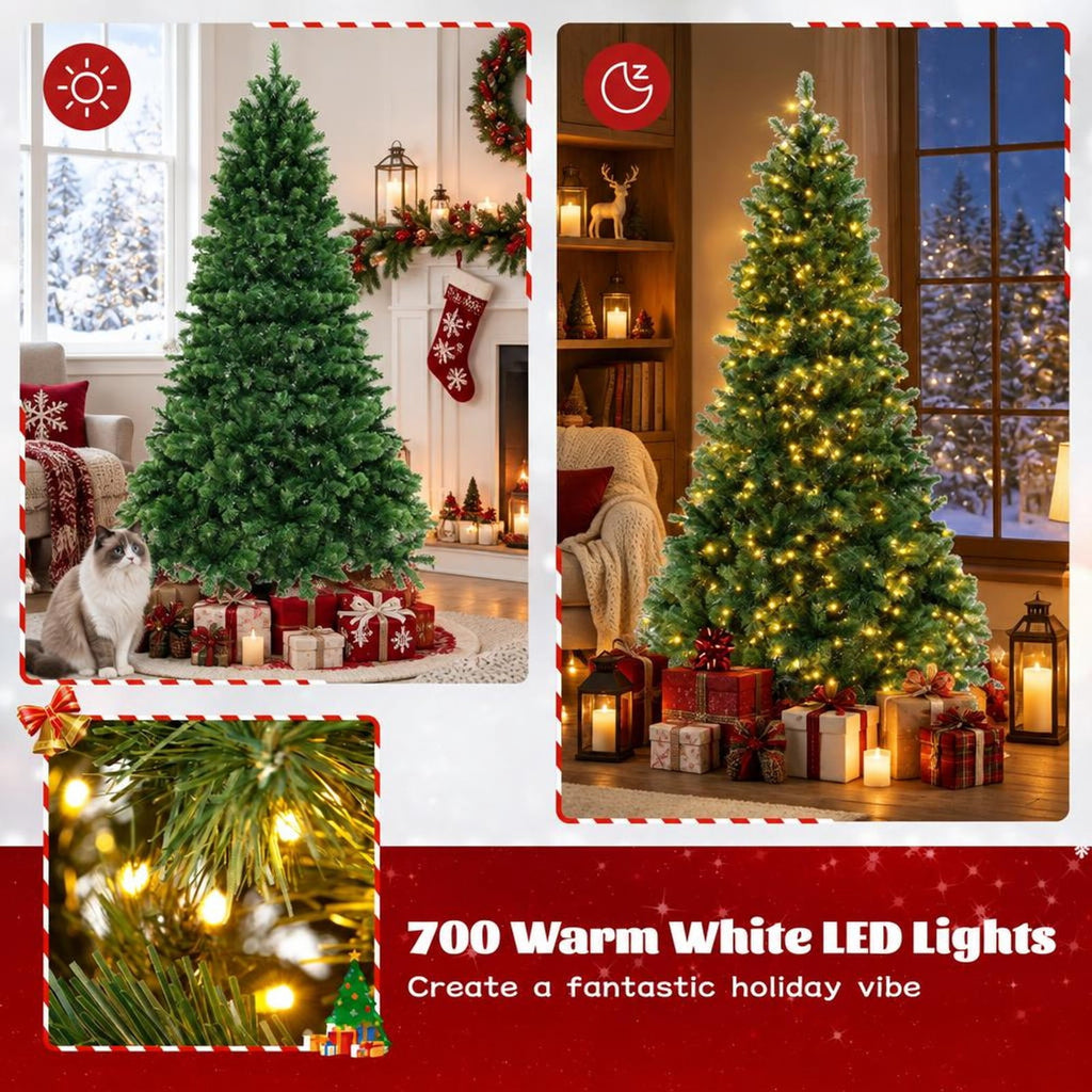 Airfind 6/7/8 Feet Hinged Christmas Tree with PVC Branch Tips Warm White LED Lights-7 ft, PVC Metal Frame, White