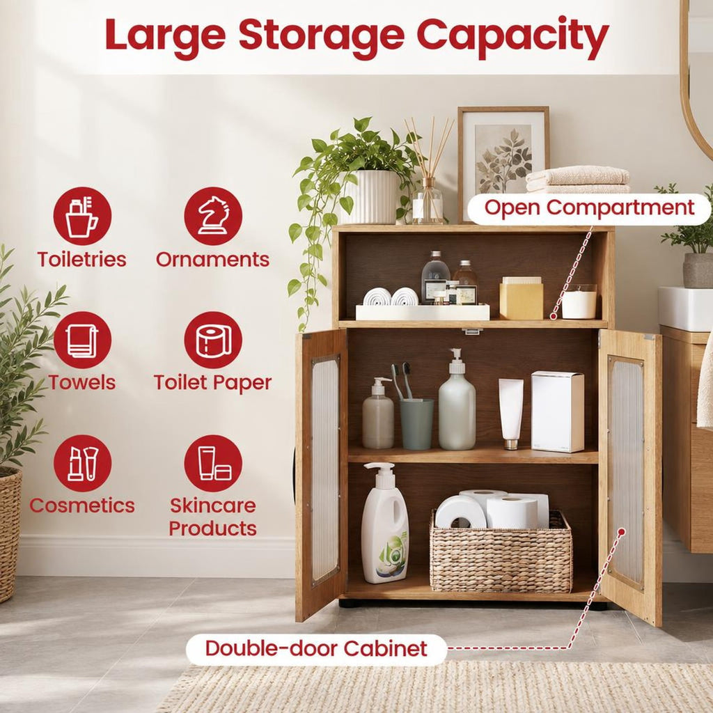 Airfind Bathroom Cabinet Freestanding Cabinet featuring 2 Doors and 3-Level Adjustable Shelf, 155 lbs Capacity, Engineered Wood Frame, Natural