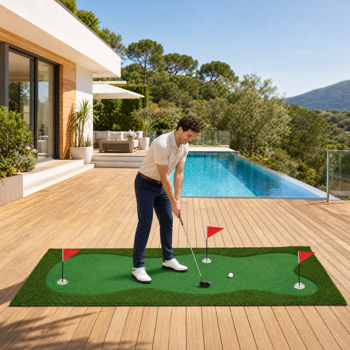 Airfind 10 x 3.3 FT Golf Putting Green with Realistic Artificial Grass Turf, Practice Putting Green Mat with 3 Holes for Indoor Outdoor Backyard