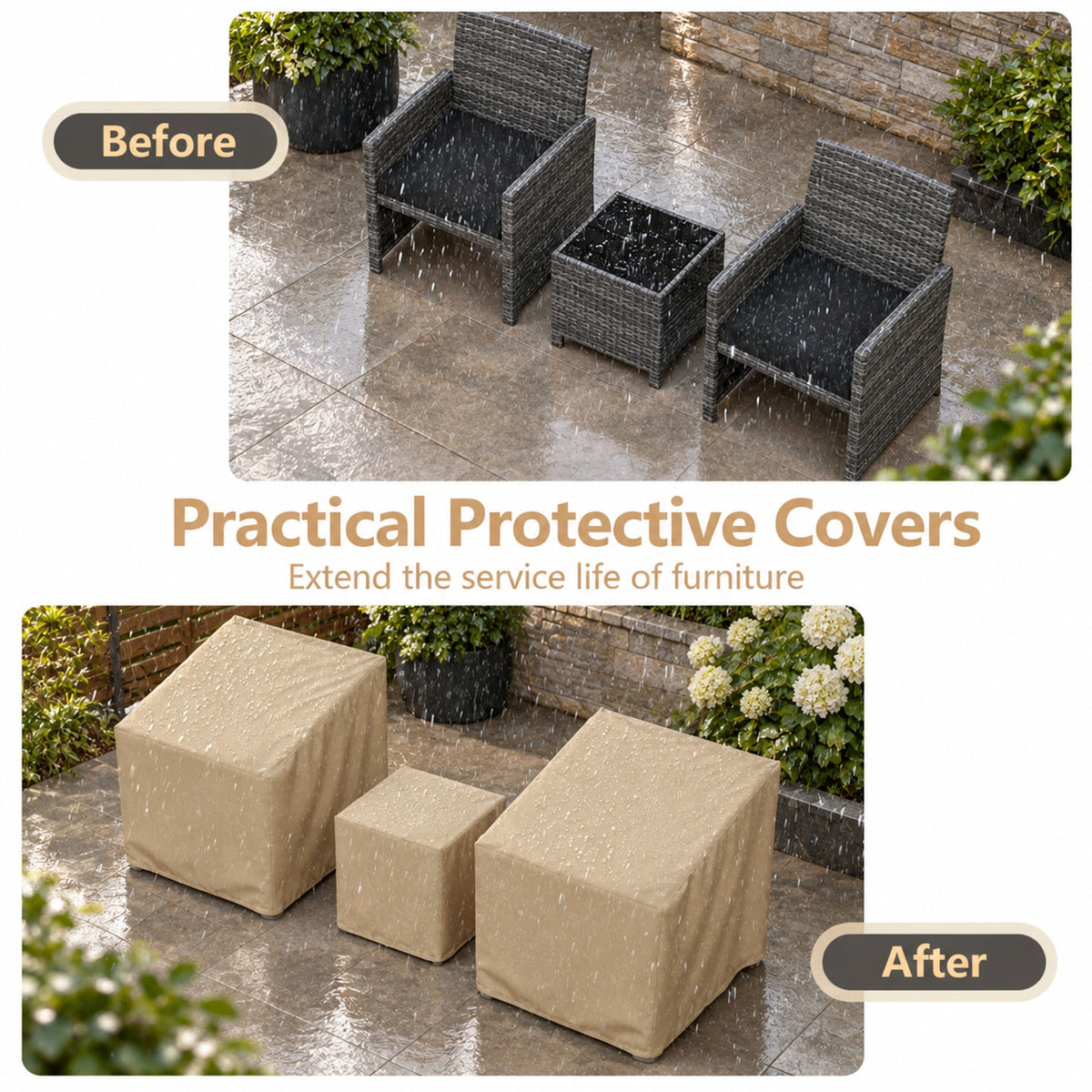 Airfind Patio Furniture Covers Waterproof Outdoor Conversation Covers for 3 Pieces Bistro Set, Polyester PU Frame, 32 x 30 x 24.5 Footprint