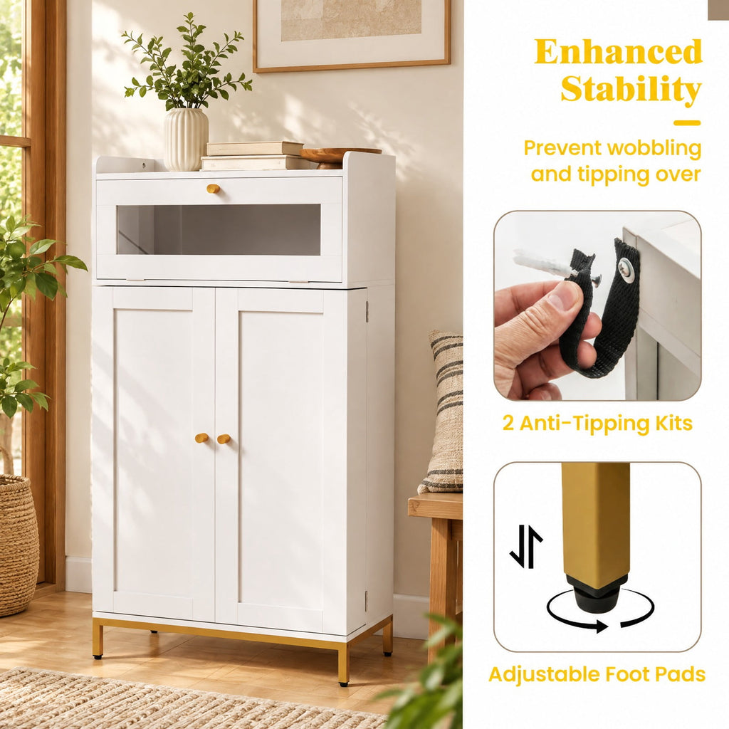 Airfind Kitchen Pantry Cabinet Freestanding Food Storage Cupboard, 70 lbs Capacity, MDF Metal Acrylic Frame, 23.5in x 12in x 43.5in Footprint, White