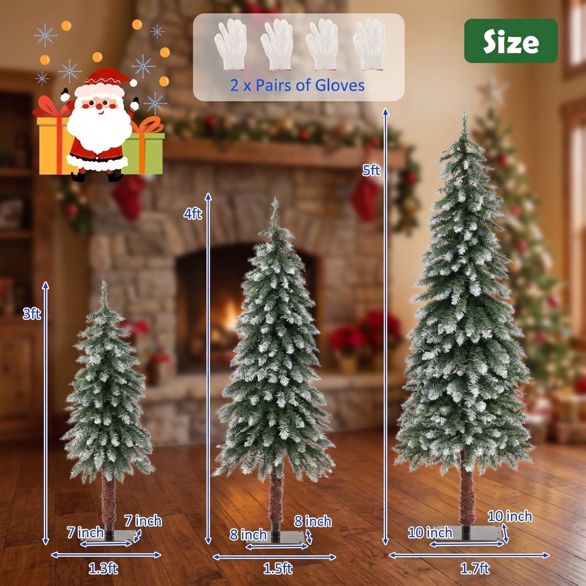 Airfind Pre-Lit Christmas Tree Set of 3, PVC Metal Tree Height (Small/Medium/Big) 3 ft Tree Width (Small/Medium/Big) 1.3 ft Frame, Green and White