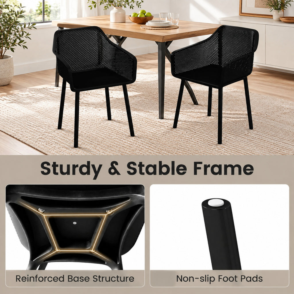Airfind Modern Plastic Dining Chairs Set of 4 Kitchen Armchairs with Breathable Mesh Backrest, 330 lbs Capacity, PP Frame, Black