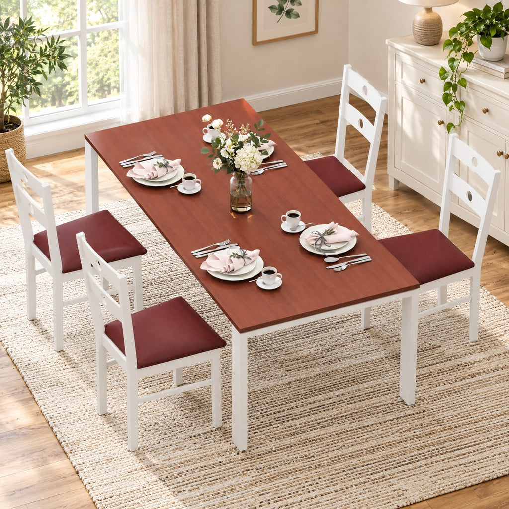 Airfind Wooden Dining Chairs Set of 4 Armless Kitchen Chairs with Hollowed Backrest, 330 lbs Capacity, Rubber Wood PU Leather Sponge MDF Frame
