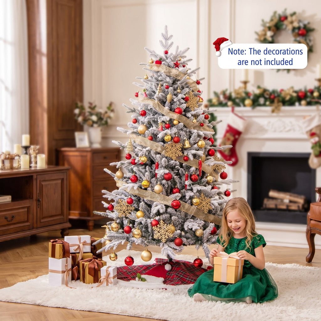 Airfind 6 Feet Flocked Christmas Tree with 8 Lighting Modes and Multi-Color LED Lights-6 ft, Green and White