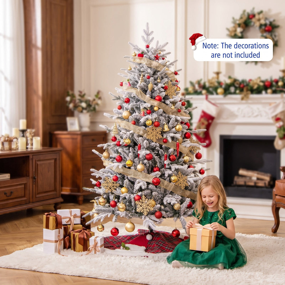 Airfind 6 Feet Flocked Christmas Tree with 8 Lighting Modes and Multi-Color LED Lights-6 ft, Green and White
