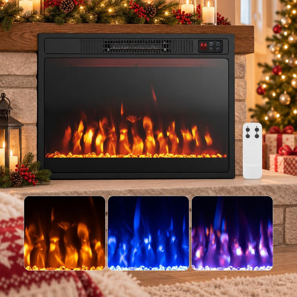 Airfind 23 Inches 750W/1500W Electric Fireplace Heater featuring Adjustable Flame Color and Brightness, Metal Tempered Glass Frame, Black