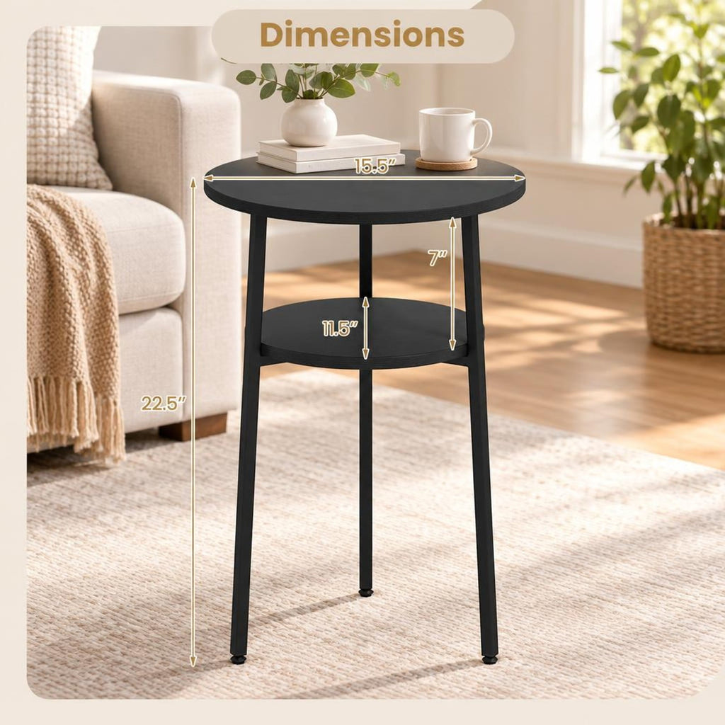 Airfind Side Table, Round, with Storage Shelf and Metal Frame for Living Room, of Tabletop 90 lbs Capacity, Engineered Wood Metal Frame, Black