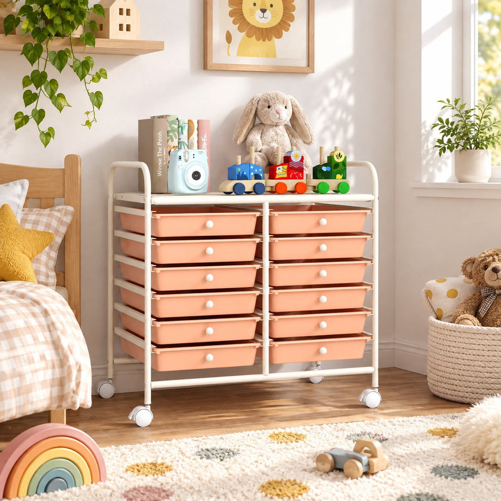 Airfind 12 Drawers Rolling Storage Cart for Home and Office, Steel Frame, 25inx15inx 34in Footprint, of frame White