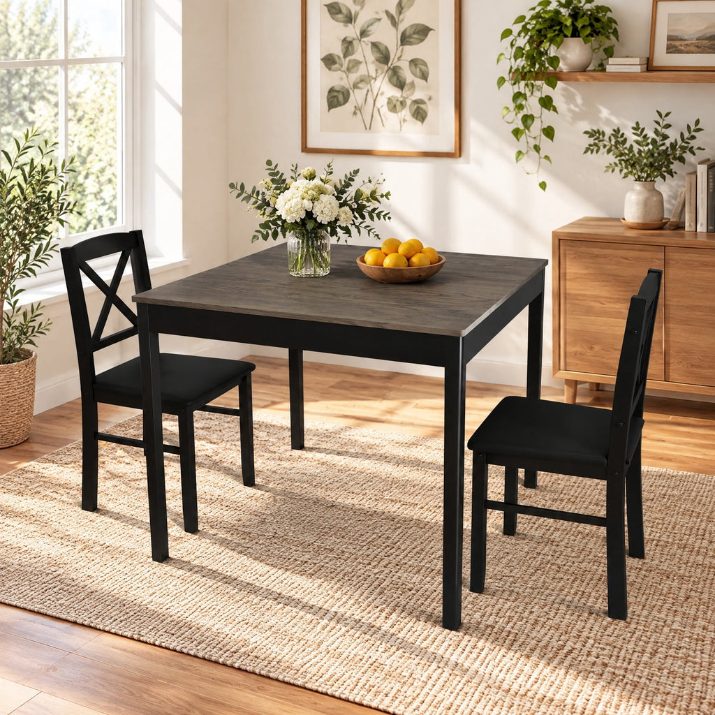 Airfind 3-Piece Dining Table Set Wooden Square Kitchen Table for 2 People, 176 lbs Capacity, MDF Rubber Wood PVC Leather Sponge Plywood Frame, Gray