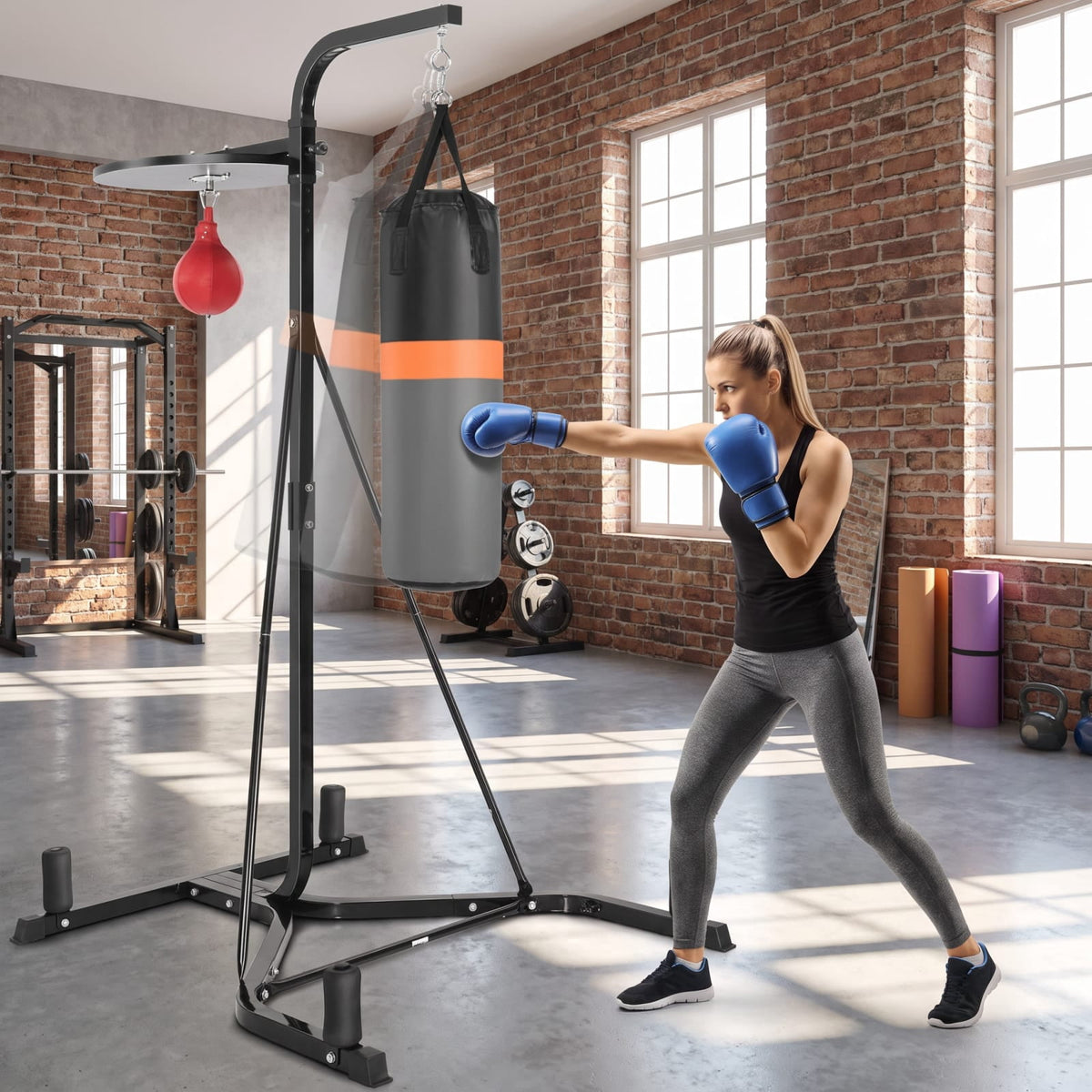 Airfind Heavy Duty Freestanding Boxing Punching Stand with Heavy Bag and Adjustable Speed Bag for Home Gym Strength Training, Grey