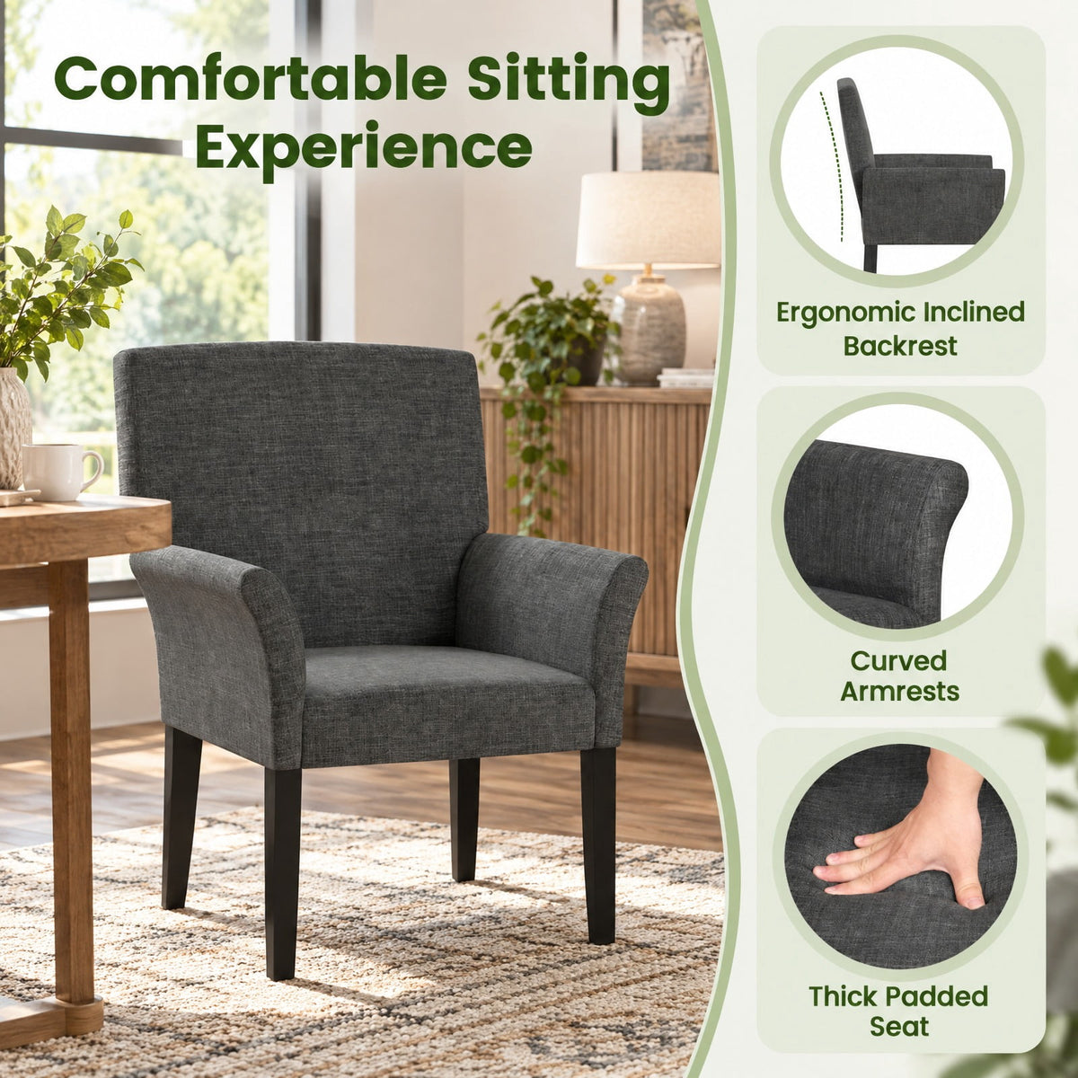 Airfind Executive Guest Chair Reception Waiting Room Arm Chair, 330 lbs Capacity, Rubber Wood Sponge Linen Fabric/Dutch Velvet Frame, Grey