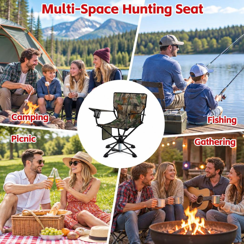 Airfind 360° Swivel Hunting Chair Portable Foldable with Mesh Cup Holder and Storage Pockets, 300 lbs Capacity, 600D Oxford Fabric PE Metal Frame