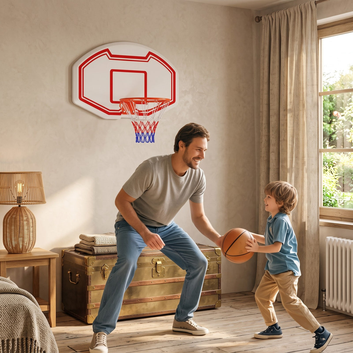 Airfind Large Wall Mounted Basketball Hoop with Shatter-proof PE Backboard, Metal Rim Anti-Tear Net for Kids and Adults Indoor Outdoor Play, White and Red